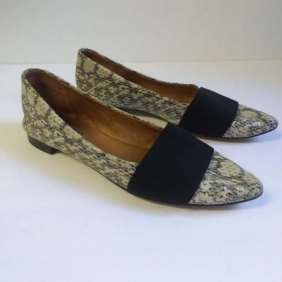 Halogen Snake Print Leather Point Toe Loafer Flats